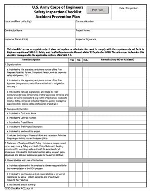 Fillable Online Usace Army U S Army Corps Of Engineers Safety