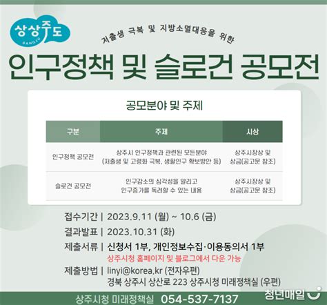 상주시 저출생 극복 및 지방소멸대응을 위한 ‘인구정책 및 슬로건 공모전 개최