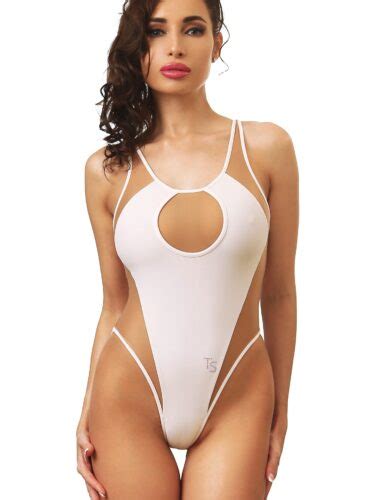 Fashion White Nude Sports One Piece Swimsuit Sheer High Cut Bodysuit Monokini Truhani