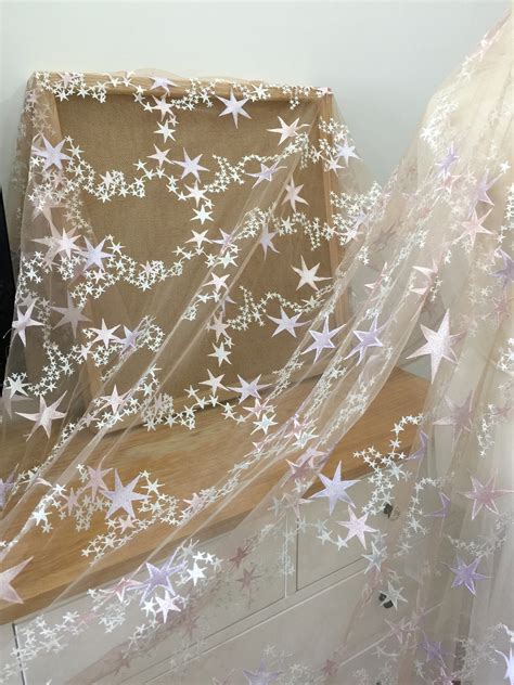 Nude Soft Tulle Lace Fabric By Yard With Pink Purple Star Etsy