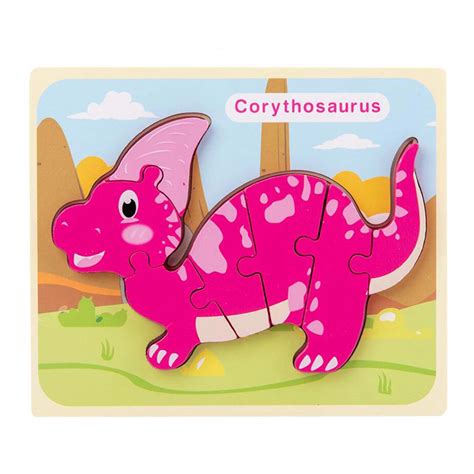 Puzzle Din Lemn 3D Dinozaur Corythosaurus Cu 7 Piese 18x 15 Cm WD9513