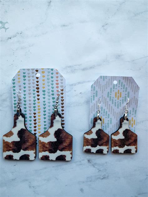 Cow Print Earrings Wood Earrings Cattle Tag Western Etsy