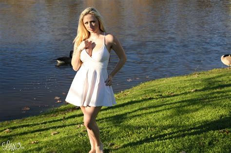 Blonde Model Lily Xo Teases Outdoors In Sexy Dress 12 Photos