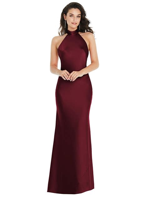Scarf Tie High-neck Halter Maxi Slip Bridesmaid Dress In Cabernet | The
