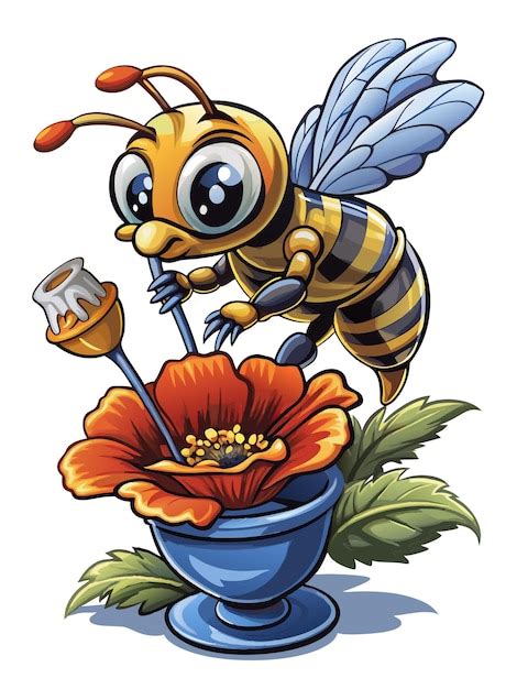 Premium Vector | A cartoon drawing of a bee with a flower and a bee on it