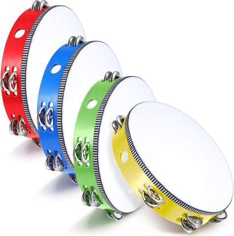 Boao 4 Pcs Tambourines For Adults 10 Inch Double Row Bell