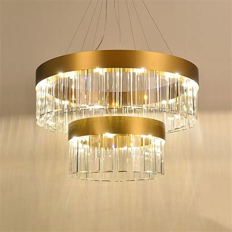 Light Luxury Crystal Chandelier Two Layer Round Modern Gold Villa ...