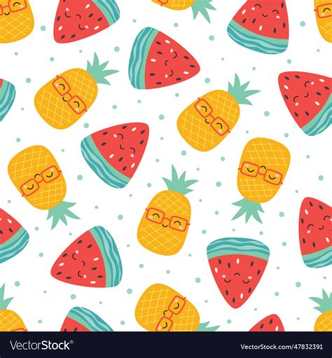 Cartoon Summer Seamless Pattern With Pineapple Vector Image