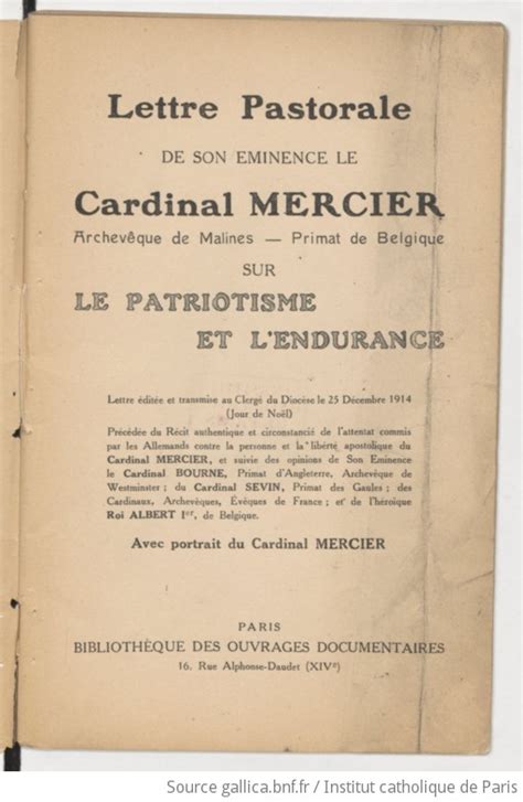 Lettre pastorale de Son Eminence le cardinal Mercier archevêque de