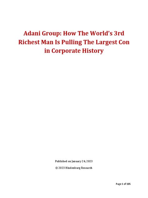 Hindenburg Research Report On Adani 24 January 2023 | PDF | Equity ...