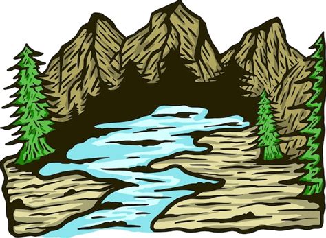 Premium Vector Mountain Hill River Adventure Illustration Vector