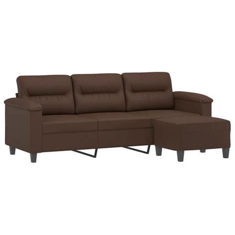 KEENSO Canapé à 3 places avec repose pieds Marron 180 cm Similicuir