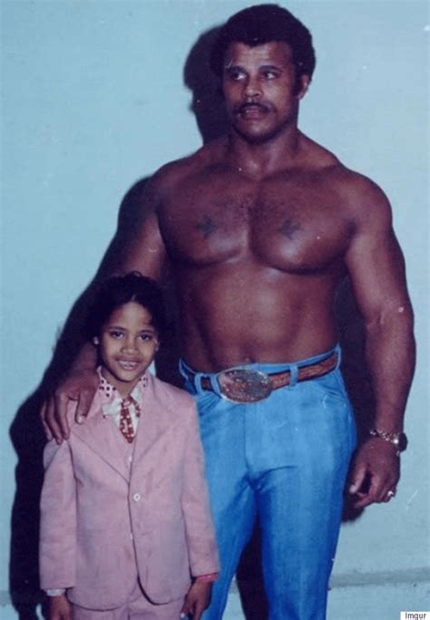 1981 A Nine Year Old Dwayne The Rock Johnson Poses With His Father