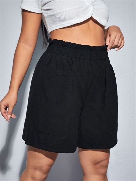 Shein Lune Plus Side Pocket Solid Paperbag Shorts Shein Uk