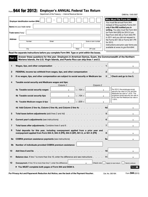 2012 Form IRS 944 Fill Online Printable Fillable Blank PdfFiller