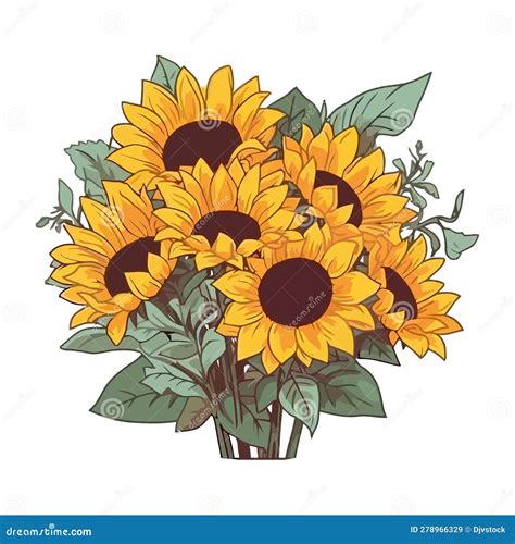 Romantic Bouquet Of Sunflower Stock Vector Illustration Of Nature