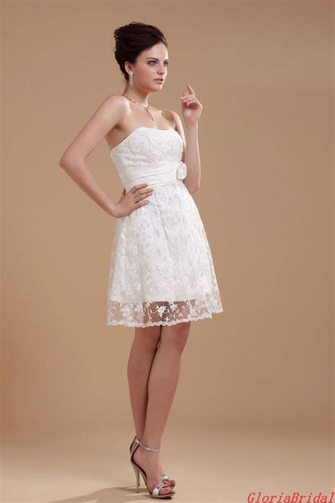 Aline Strapless White Lace Short Wedding Dress By Gloriabridal 139 00 Short Wedding Dress