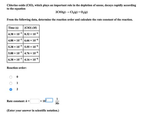 Solved Chlorine oxide (CIO), which plays an important role | Chegg.com