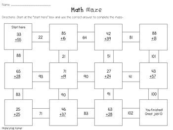 Digit Addition With Regrouping Maze By Katie S Kidz Korner Tpt