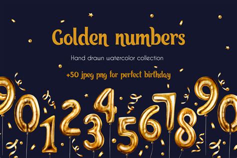 Golden Birthday Numbers Watercolor Art Graphic by Navenzeles · Creative ...