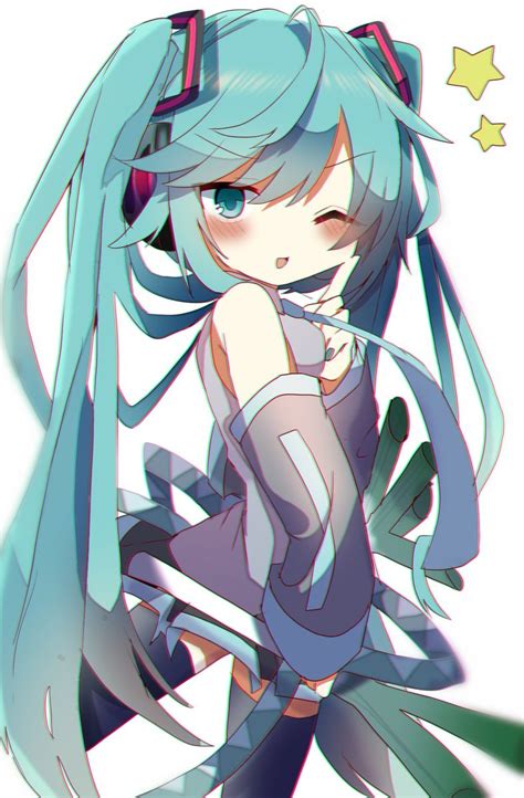 初音ミク「揚げ塩まめさんのミクさんネギをいっぱい持ってビシッとポーズandウインク自信満々」piaproピアプロのイラスト