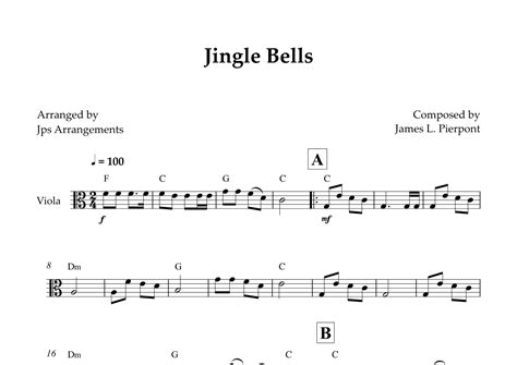 Jingle Bells For Viola Arr Jps Arrangements By James Lord Pierpont