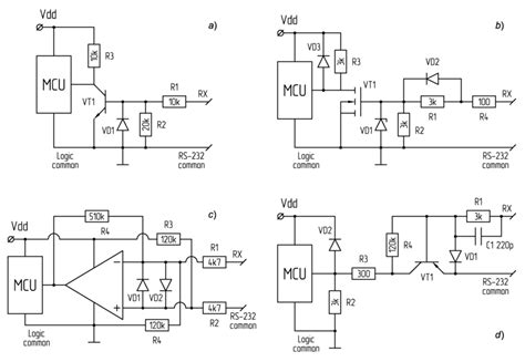 RS 232 Receiver Schematics A Basic Receiver B High Speed Receiver