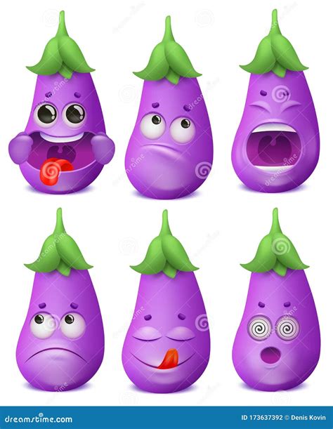 Eggplant Emoji Cartoon Character Dancing And Smiling Funny Vector