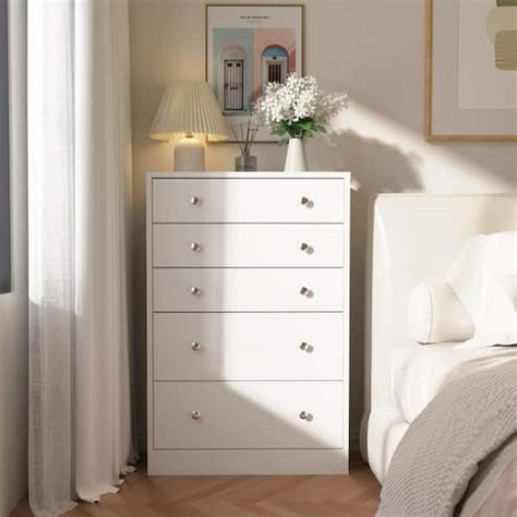 Veikous Oversized 5 Drawer White Dressers Chest Of Drawers With 2 Large