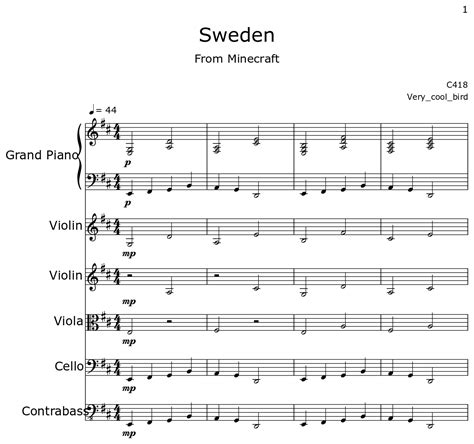 Sweden Sheet Music For Piano Violin Viola Cello Contrabass