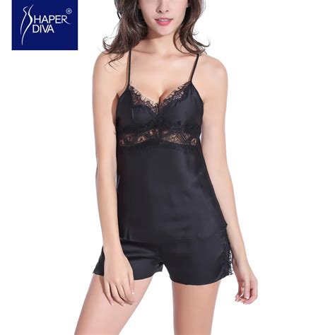Burvogue Nightwear Lingerie Pajamas Set Lace Sleepwear Pajamas Sexy Style Silk Pajamas Sets