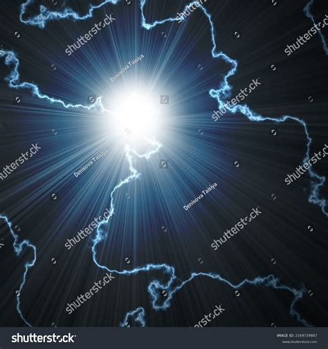 Bright Blue Flash Lightning Night Sky Stock Illustration 2169729887