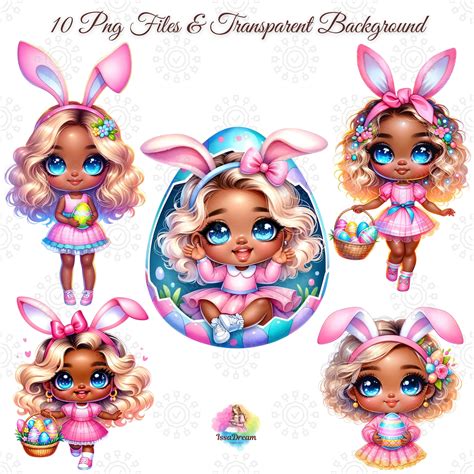 Watercolor Easter African American Girl Clipart, Cute Easter Girl ...