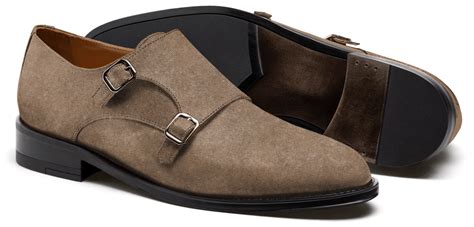 Double Monk Strap Shoes In Beige Suede