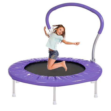 36in Purple Mini Fitness Trampoline for Kids, Rebounder Trampoline with Padding Springs Elastic ...