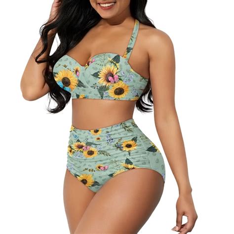 Suhoaziia Butterfly Sunflower Women Tankini Swimsuits 2 Piece