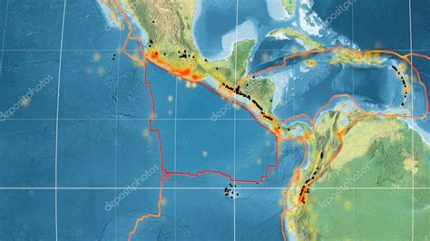 Placa Tectónica De Cocos Delineada En El Mapa Topográfico Global En La