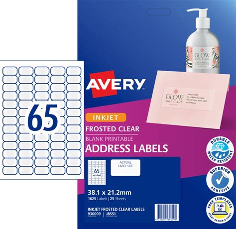 Avery Frosted Clear Address Labels For Inkjet Printers 38 1 X 21 2 Mm