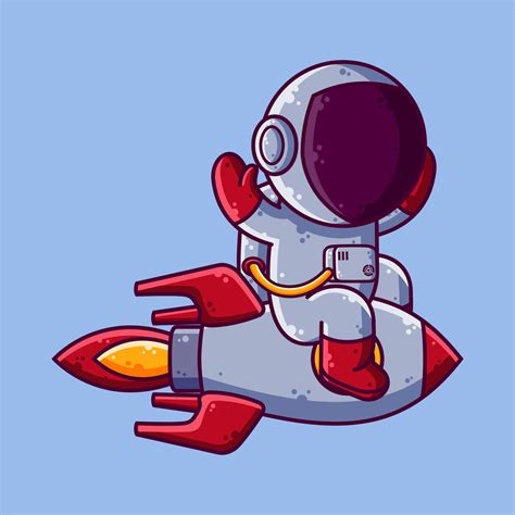 Cute Astronaut Flying With Rocket Cartoon Vector Illustration Cartoon