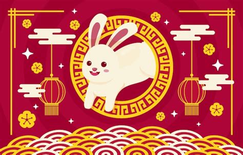 Le Lapin D Eau Fond Nouvel An Chinois Vecteur Premium