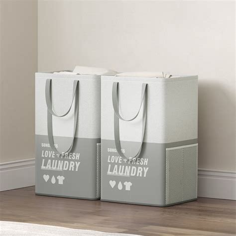 SONGMICS 23.8 Gallon (90L) Laundry Baskets Set of 2 Laundry Hamper with 2 Compartments Water ...