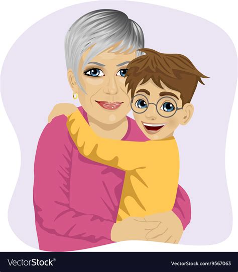 Grandmother Hugging Her Cute Grandson Cartoon Vector Hot Sex Picture