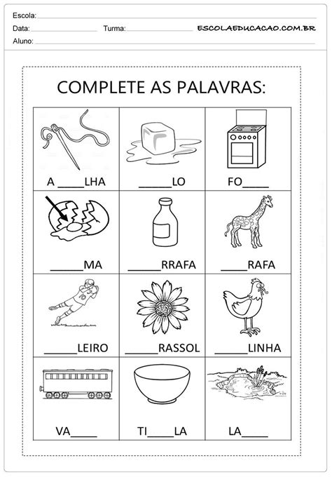 Atividades Com A Letra G Complete As Palavras Educação E Transformação Artofit