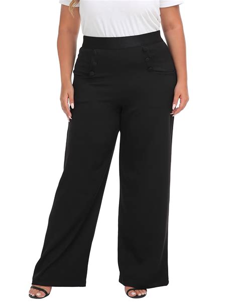 Hde Womens High Waisted Dress Pants Long Wide Leg Palazzo Trouser Tall S Plus Black 1x