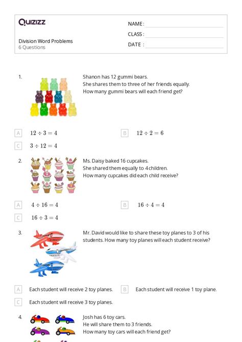 50 Division Word Problems Worksheets For 1st Class On Quizizz Free And Printable