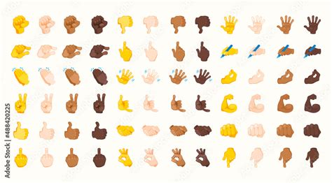 All Hand Emoji Gesture Hand Emoticons Vector Illustration Symbols Set Collection Hands