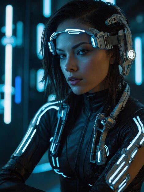 Premium Photo Beautiful Futuristic Cyberpunk Girl