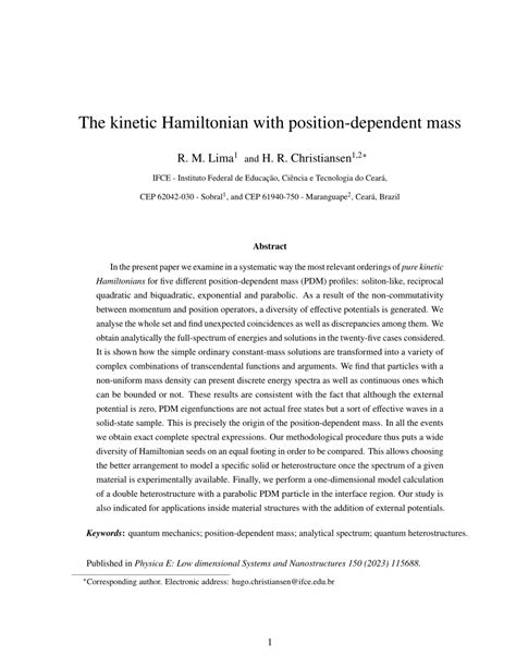 PDF The Kinetic Hamiltonian With Position Dependent Mass