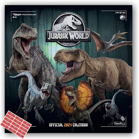 Jurassic World Calendar 2024 Square Wall Hanging Calendar With Free Organising Stickers Included