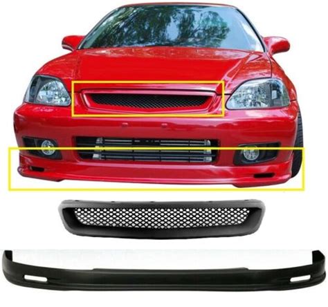 Fits 99 00 Honda Civic Ek 2dr 3dr 4dr Mugen Style Front Bumper Lip Mesh Grille Ebay